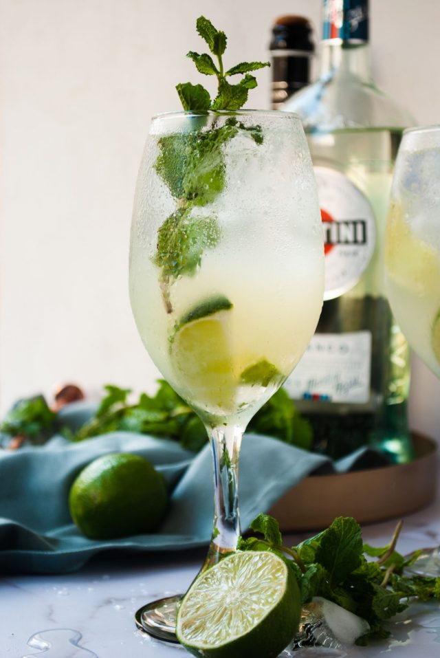 Easy Martini Royale Cocktail with Mint and Prosecco - A Grateful Meal