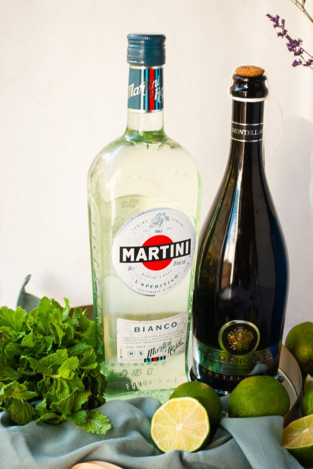 Easy Martini Royale Cocktail with Mint and Prosecco - A Grateful Meal