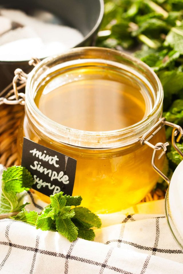 mint simple syrup - a jar full of simple syrup