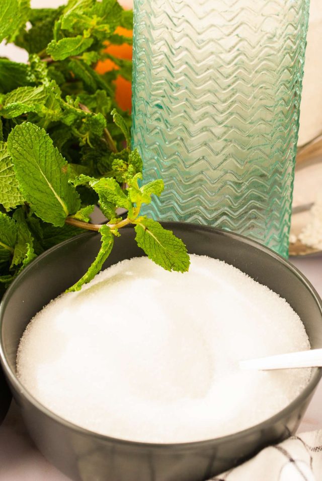 mint syrup recipe - mint and sugar