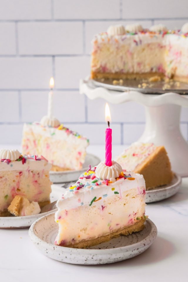 birthday cheesecake - photo of a slice of birthday cheesecake