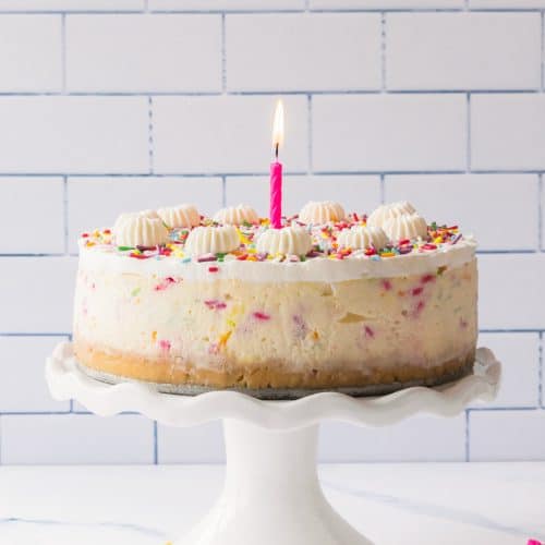 birthday cheesecake - photo of a birthday cheesecake with Funfetti and whipped cream