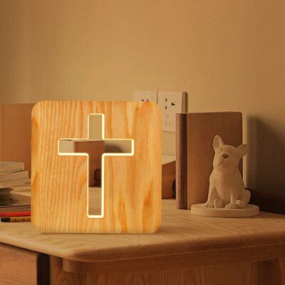 Lampeez Jesus Cross Wooden Lamp Novelty Night Light 3D Illusion lamp for Kids, Kids Decoration Lamp USB Power Bedroom Decor Xmas Holiday Birthday Gifts for Boy Girls