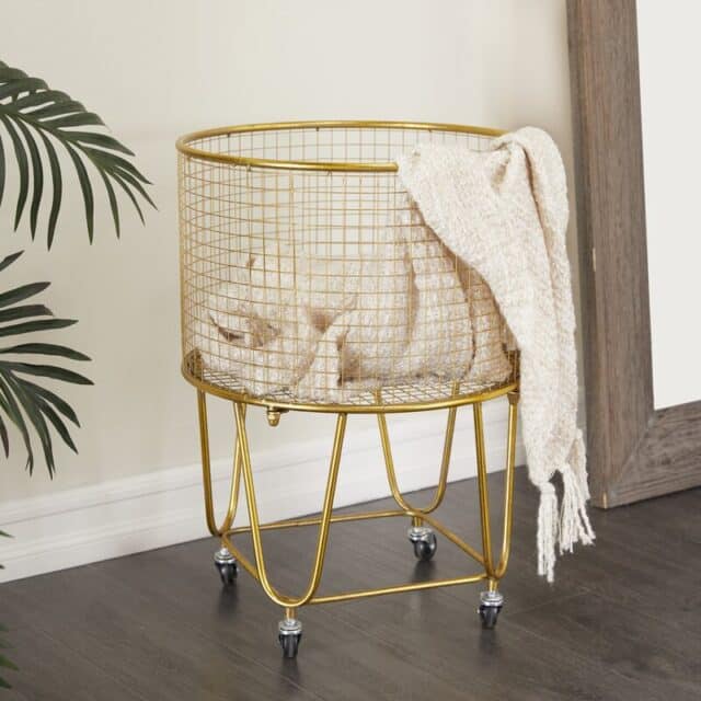 gold basket with wheels by wayfair for blanket storage ideas