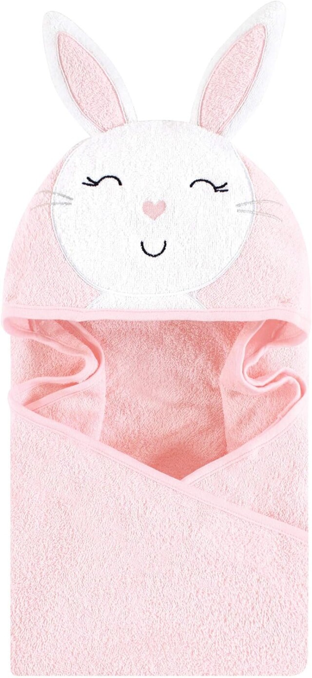 Hudson Baby Unisex Baby Cotton Animal Face Hooded Towel, Pink Bunny, One Size for best easter gift ideas
