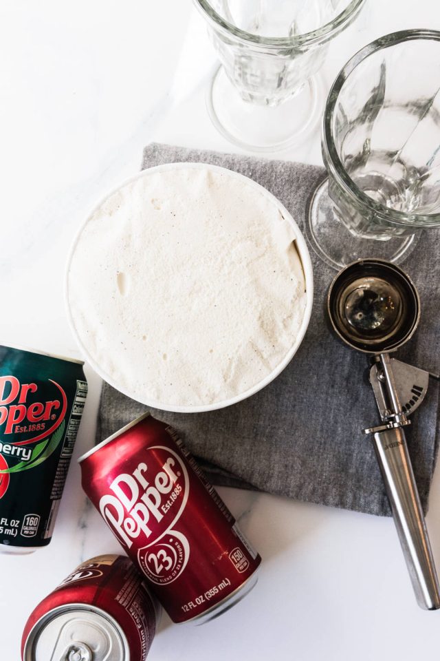 ingredients used to make Dr. Pepper Vanilla Float by sugar and cloth
