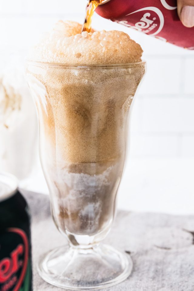 photo of the dr. pepper vanilla float recipe being topped off