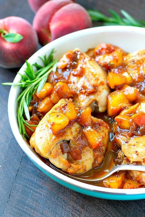 One Skillet Peach Chicken recipe for summer chicken recipes