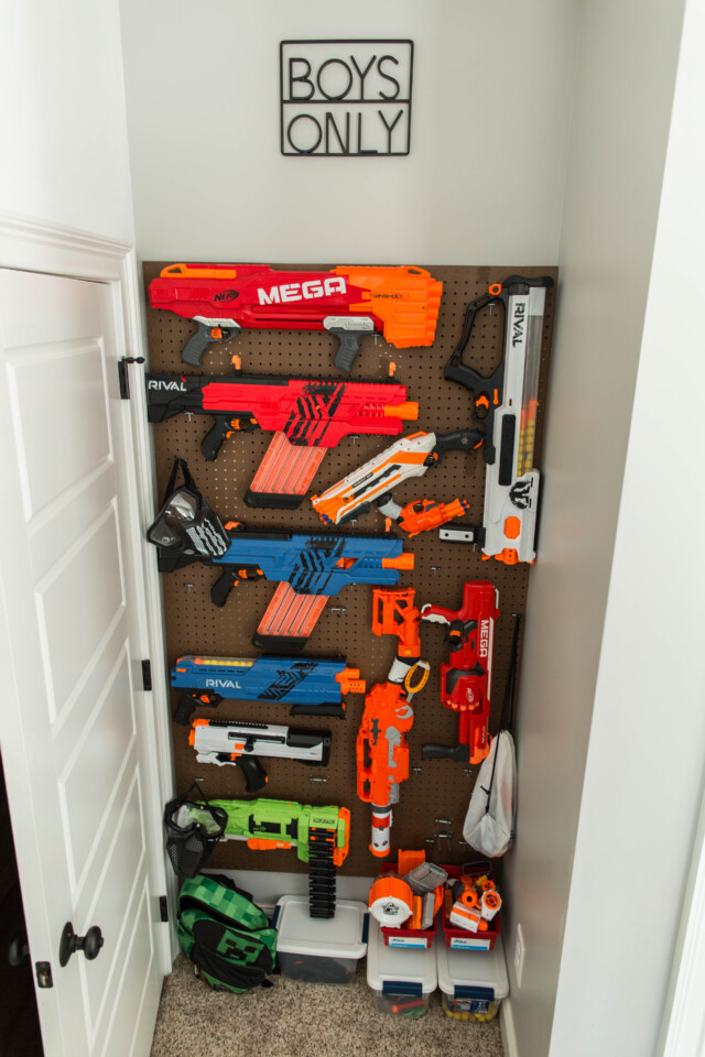 Pegboard Wall to Hang Their Toys