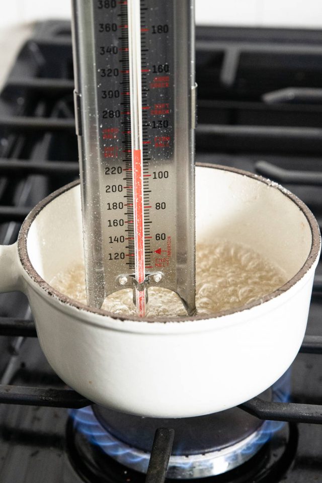 softball stage - Cooking the sugar syrup until it reaches 235°-240° | italian meringue frosting