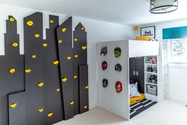 Little Boys Climbing Wall in Bedroom