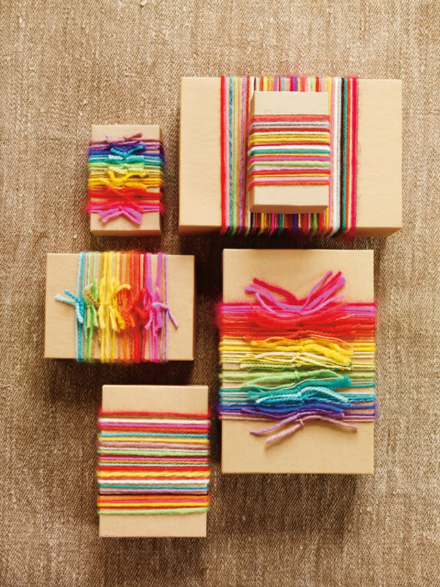 Rainbow Bright: Colorful Yarn-Tied Gift Wrapping!