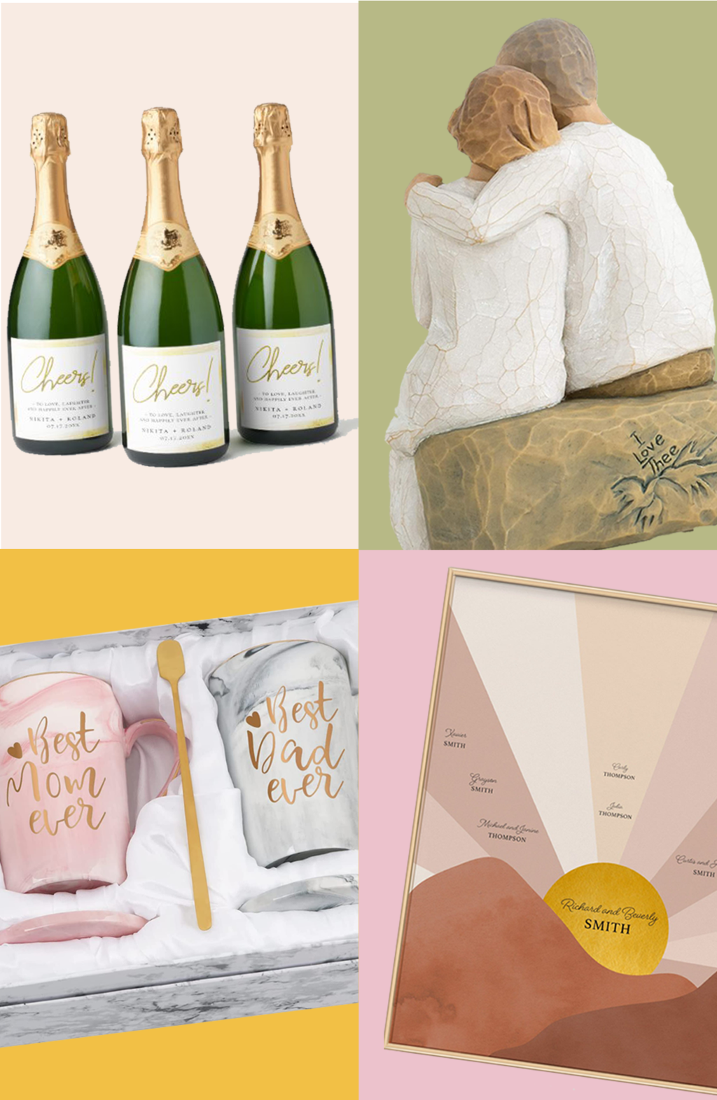graphic gift guide of the best anniversary gifts for parents by sugar and cloth