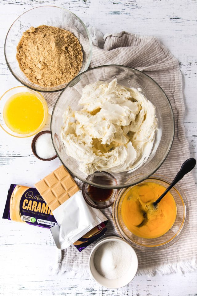 Ingredients needed to make Caramilk Cheesecake