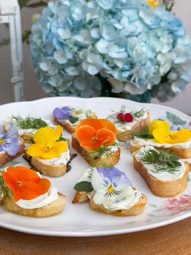 Garden Party Crostini for edible flower recipes