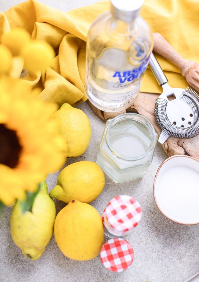 lemon drop shot ingredients and equipment by Ashley Rose of sugar & cloth