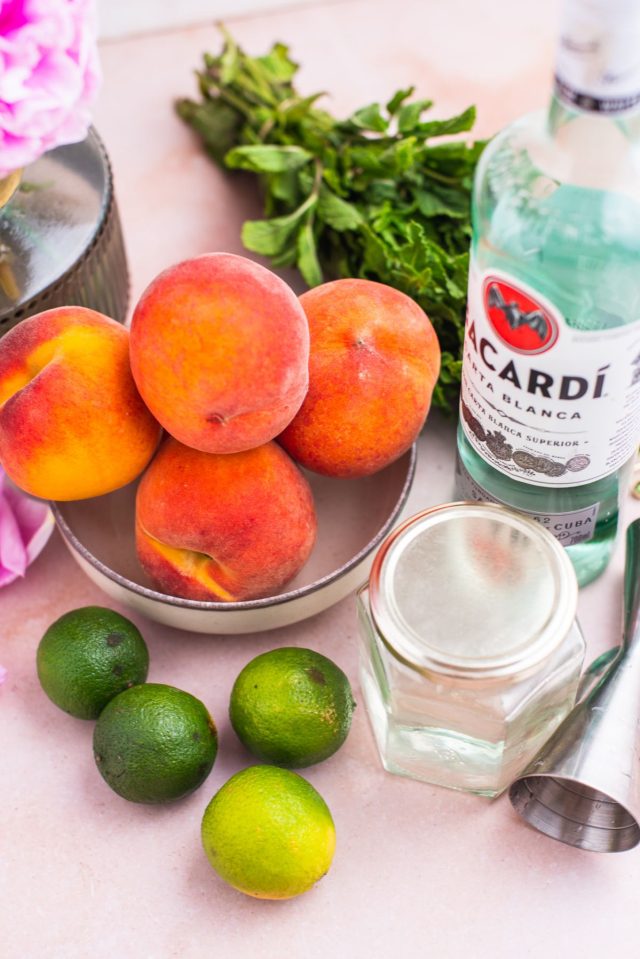 Ingredients used to make peach daiquiri recipe Sugar & Cloth