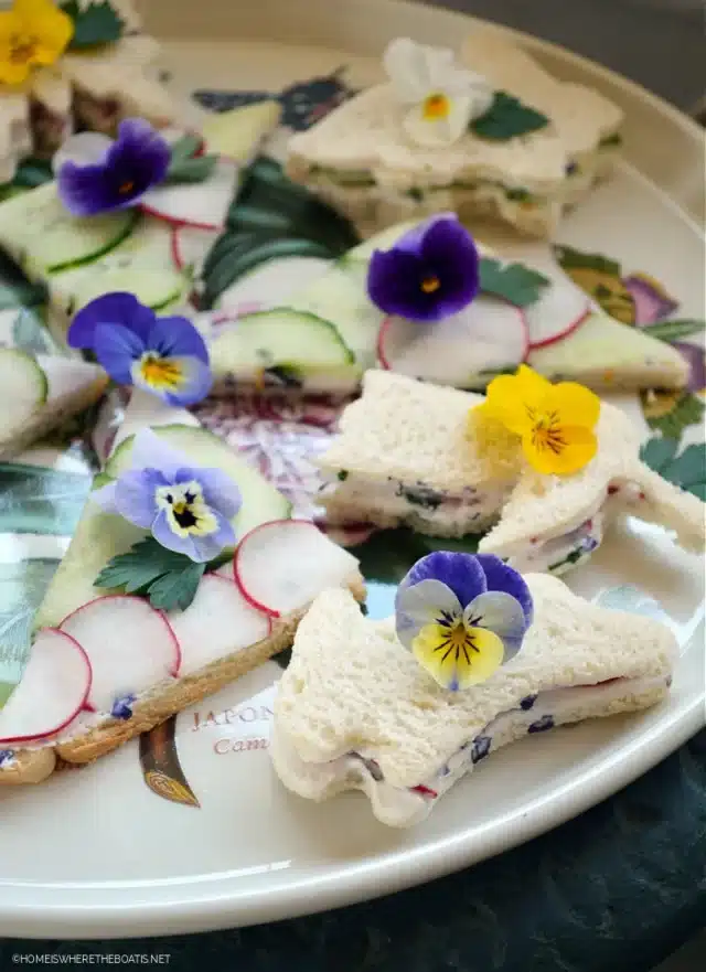 Spring Tea Sandwiches with Edible Flower and Herb Cheese