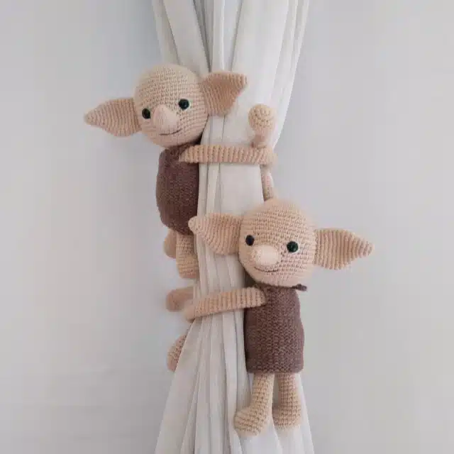 Curtain Holder Tie Back dobby Elf Curtain Tie Back House Elf Wizard Nursery Theme, Elf Crochet Curtain Tie Back, House Elf Wizard Room Decor