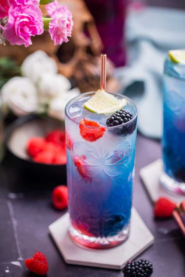 colorful cocktail drink with lemon garnish - Grateful dead cocktail recipe