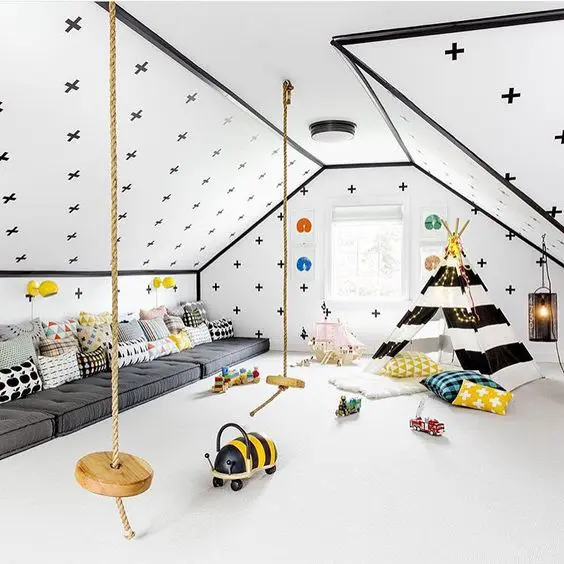 Install an indoor swing in a kids playroom