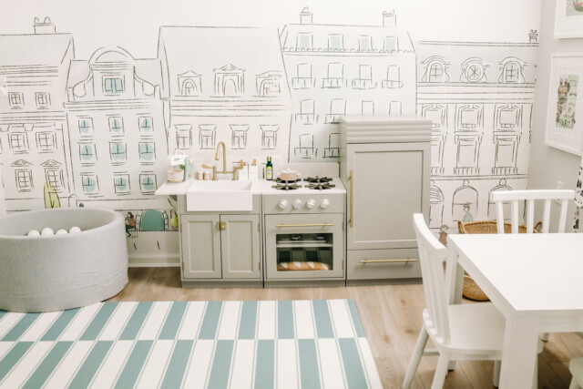 install a kids play kitchen in a kids playroom