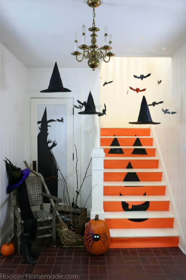 DIY Jack-o-Latern stair riser idea for diy halloween decor