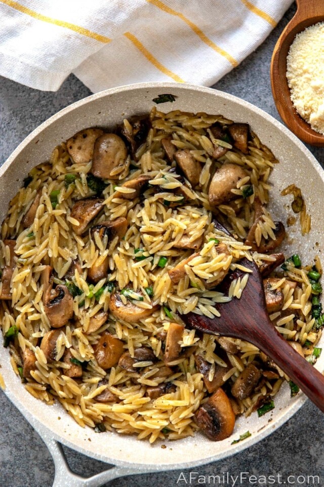 Orzo with Mushrooms, Scallions and Parmesan for best pasta side dishes