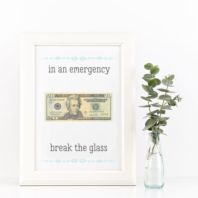 "In an Emergency Break the Glass" Money Frame