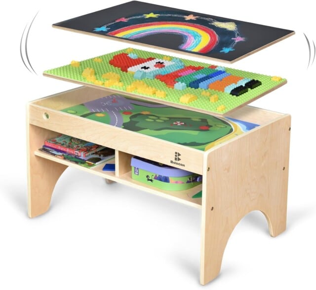 Kids 3-in-1 Wooden Art & Activity Table Playset for gifts for siblings to share