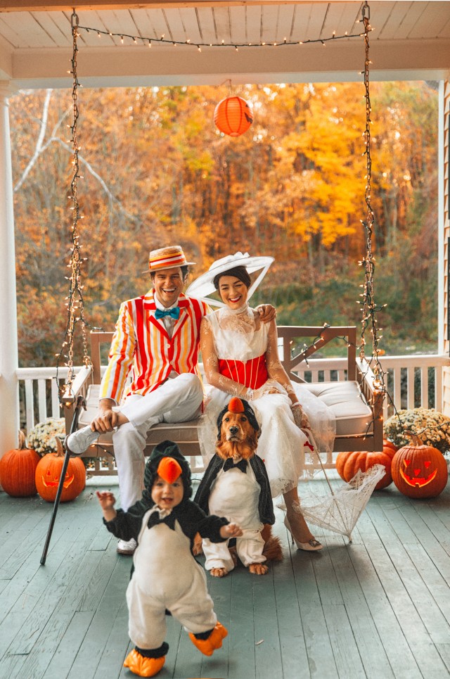 Family Mary Poppins Halloween Costume with Dog