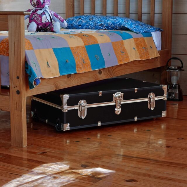 HomeStock Seaside Style Heavy Duty 31" Under Bed College Storage Trunk with Wheels & Lock, Latch Closure for Under Bed Shoe Storage Ideas