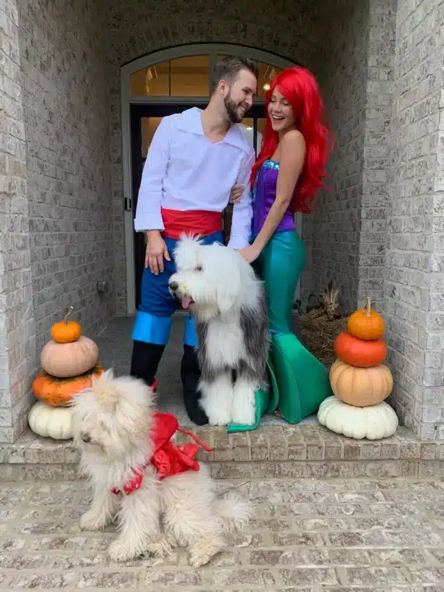 Little Mermaid Halloween costume idea with couple and dog
