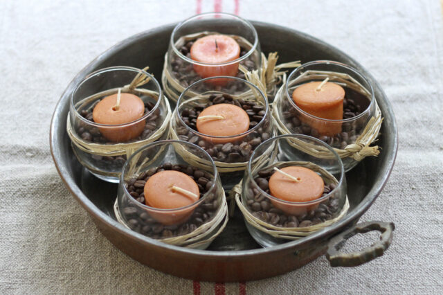 Candle and Coffee Bean Centerpiece