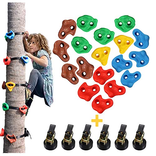 Newtion 18 Ninja Tree Climbing Holds and 6 Ratchet Straps for Kids and Adult Climber,Kids Climbing Rope for Outdoor Playground Equipment,Adult Climbing Rocks for Warrior Obstacle Course Training