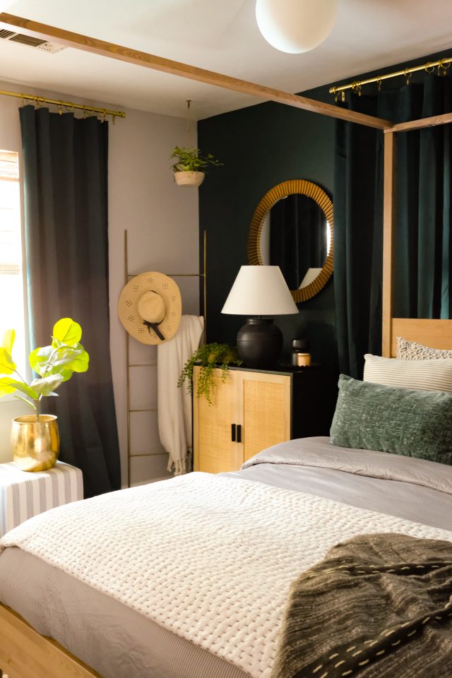 photo of how to decorate a green bedroom by Ashley Rose of Sugar & Cloth