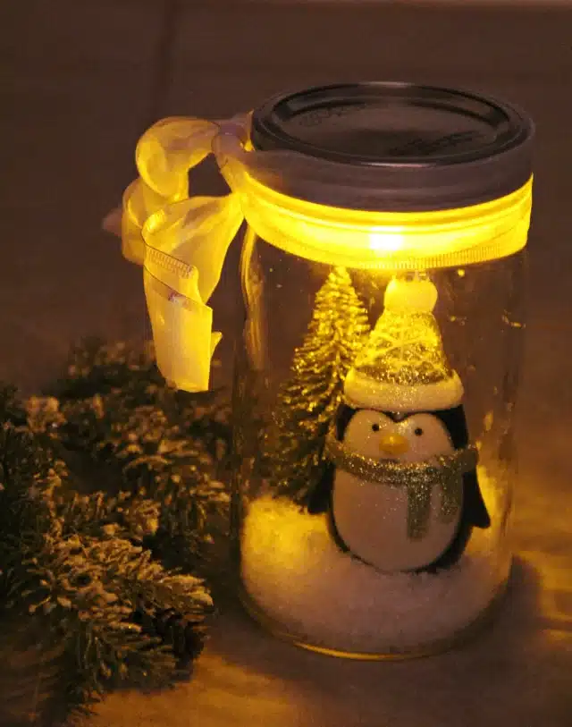 Illuminated Snow Scene in a Jar for mason jar christmas ideas