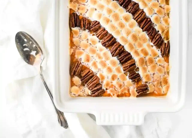 Candied Pecan & Marshmallow Sweet Potato Casserole for christmas vegetable side dishes