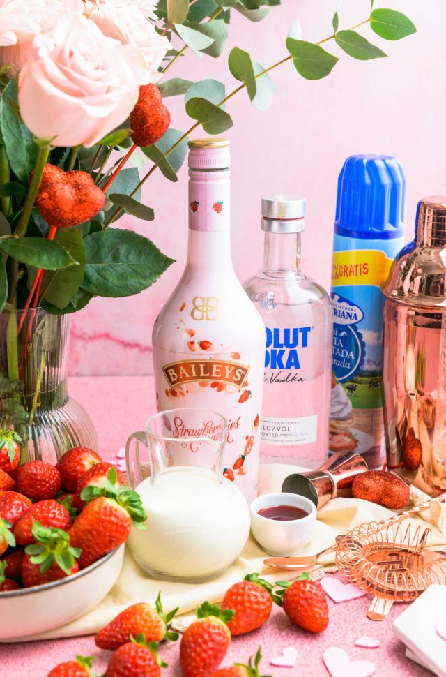 ingredients used for the Baileys strawberries and cream pink mudslide
