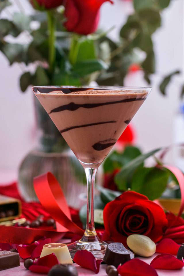 front view of a glass of Godiva chocolate martini