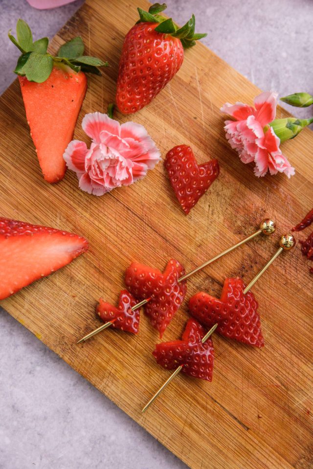 heart shaped strawberries for garnish