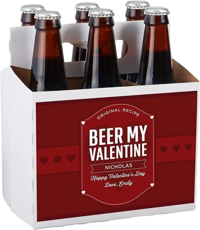 Personalization Universe Beer My Valentine Personalized Valentine's Beer Bottle Carrier - Customized Gift with Name and Message, Perfect for Valentine's Day and Beer Lovers