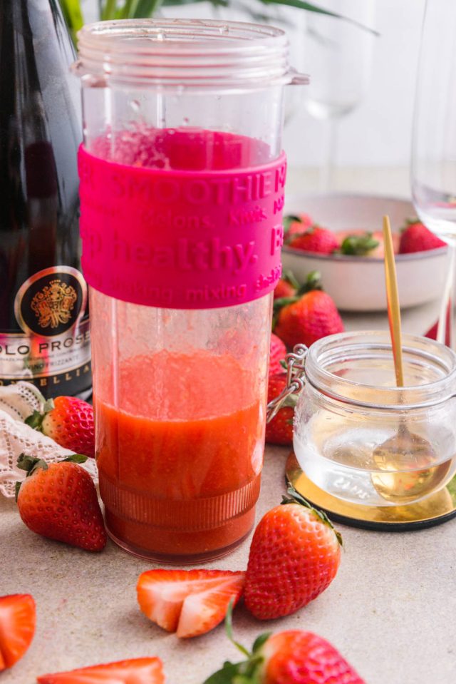 blended strawberries with simple syrup