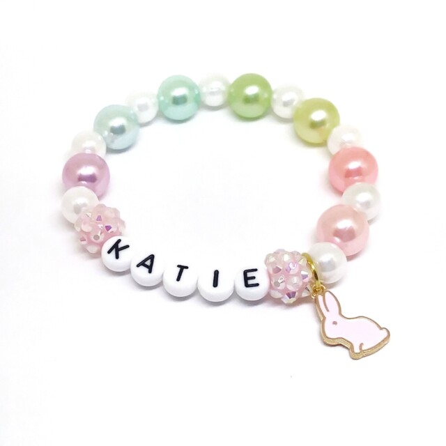 Girl's rabbit name bracelet - Personalized easter bunny jewelry