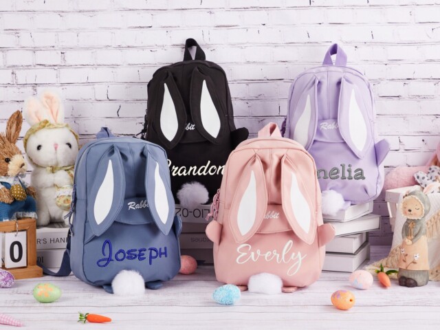 Personalized Kids Bunny Backpack, Bunny Ears Backpack, Monogrammed Kids Backpack with Name, Easter Bunny Bag, School Bag, Gifts for Girls