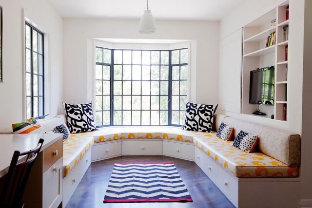 Black Bay Windows with a Crisp White Trim