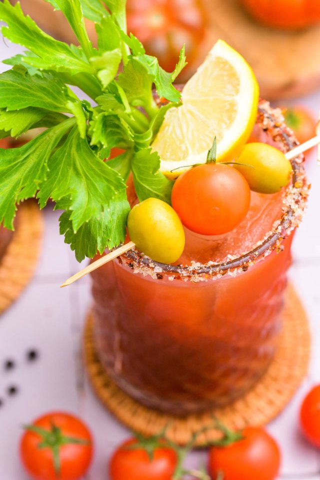 top view of a glass of  Classic bloody mary