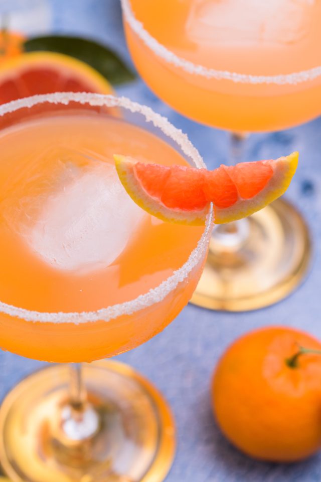 close up photo of a citrus Easter Margarita by Sugar & Cloth