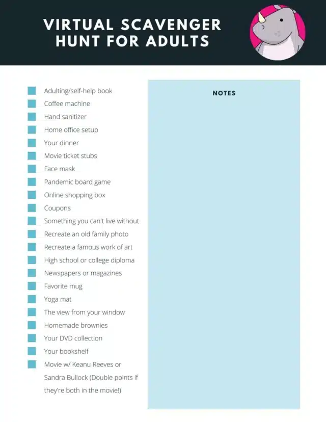 virtual scavenger hunt for adult birthday party ideas