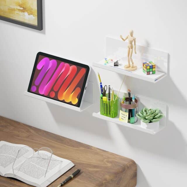 ELUCHANG Floating Shelves Wall Mounted: No Drill Rental Friendly Waterproof Plastic Bathroom Shelves Storage Organizer Wall Decor Floating Shelf for Living Room Bedroom Kitchen Set of 3
